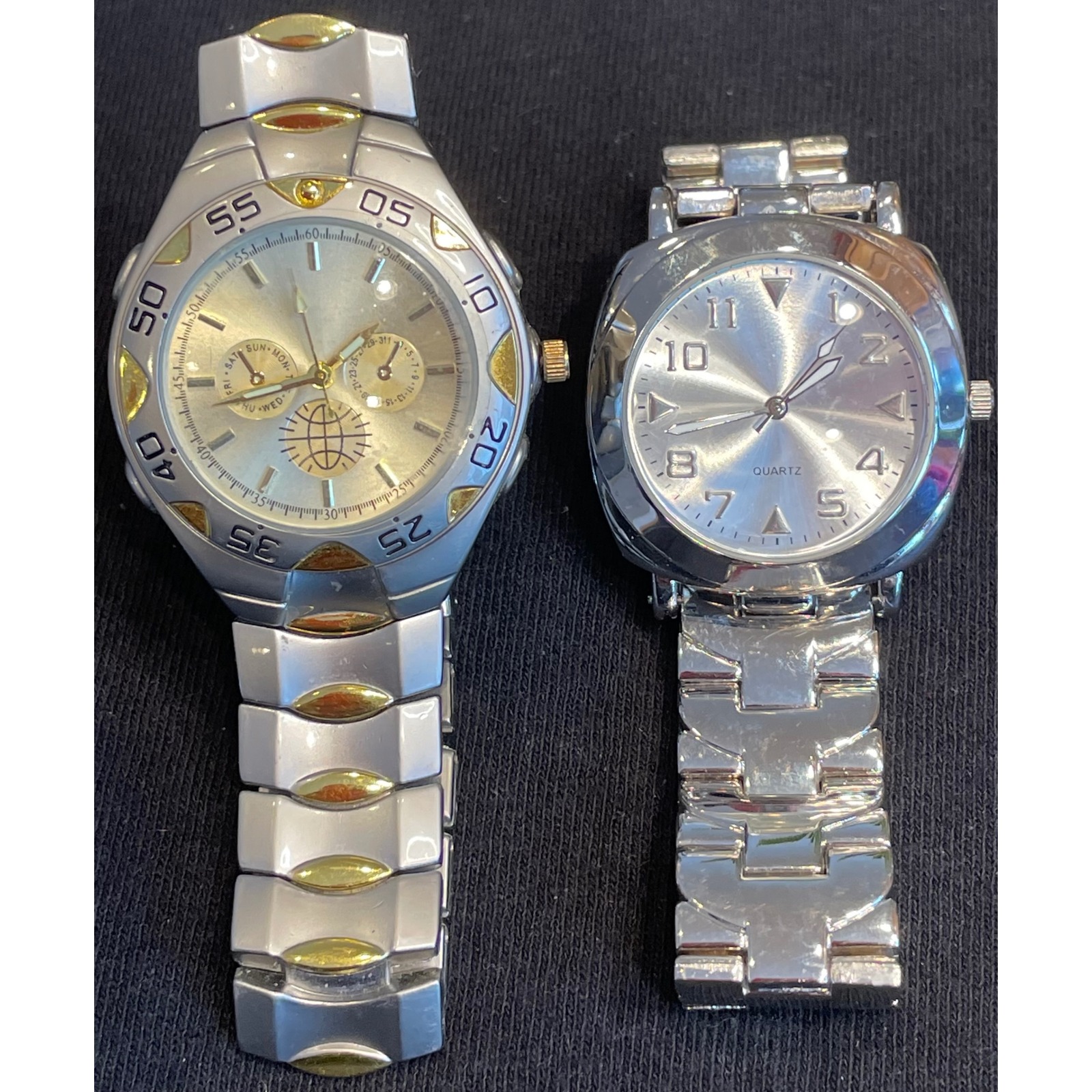 Mens Two Tone Stainless Steel Quartz  Silver Tone Watches Both Work